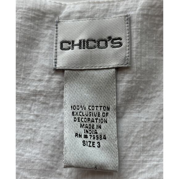 Chico's Womens White Sequin Embellished Boho‎ Cotton Tunic Top Coverup Size 3 - Picture 6 of 10